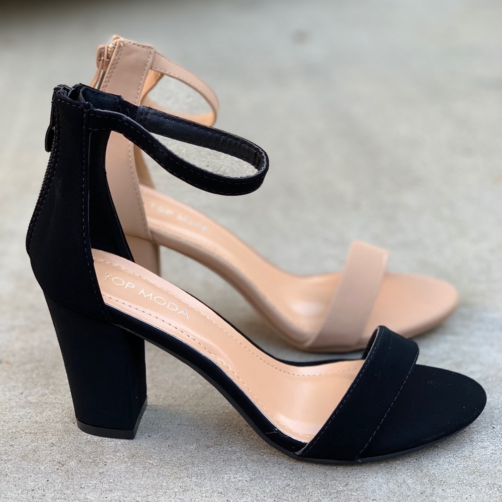 🌟Top Moda Ankle Strap Zipper 3” Heel Sandal Black - Picture 1 of 6